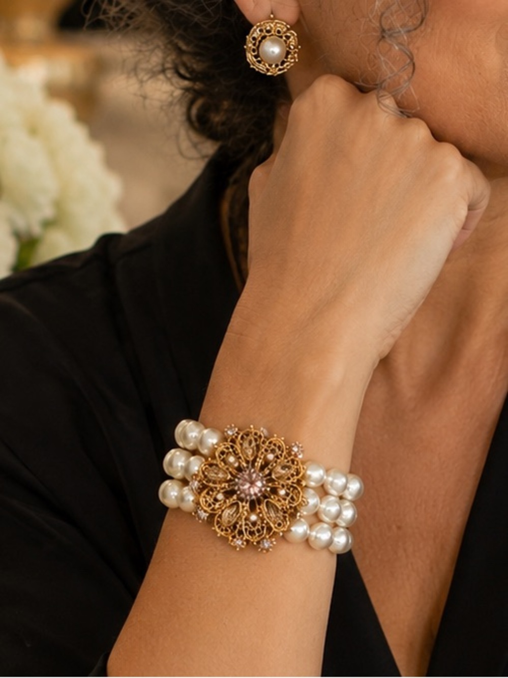 Sequin Triple Strand Pearl Jeweled Statement Bracelet MSRP (BR1111/4)
